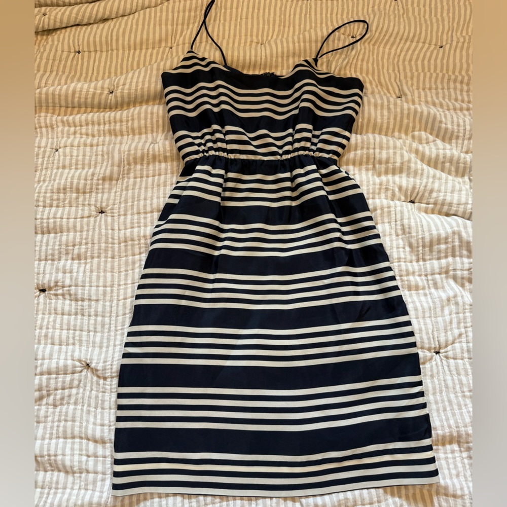 J. Crew Factory Striped Navy and White Midi Dress